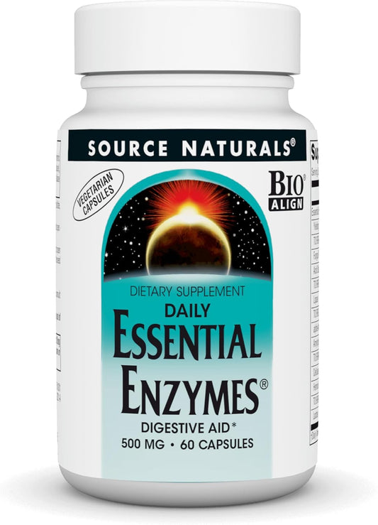 Source Naturals Essential Enzymes 500mg Supplement for Digestive Health & Immune Support - 60 Vegetarian Capsules