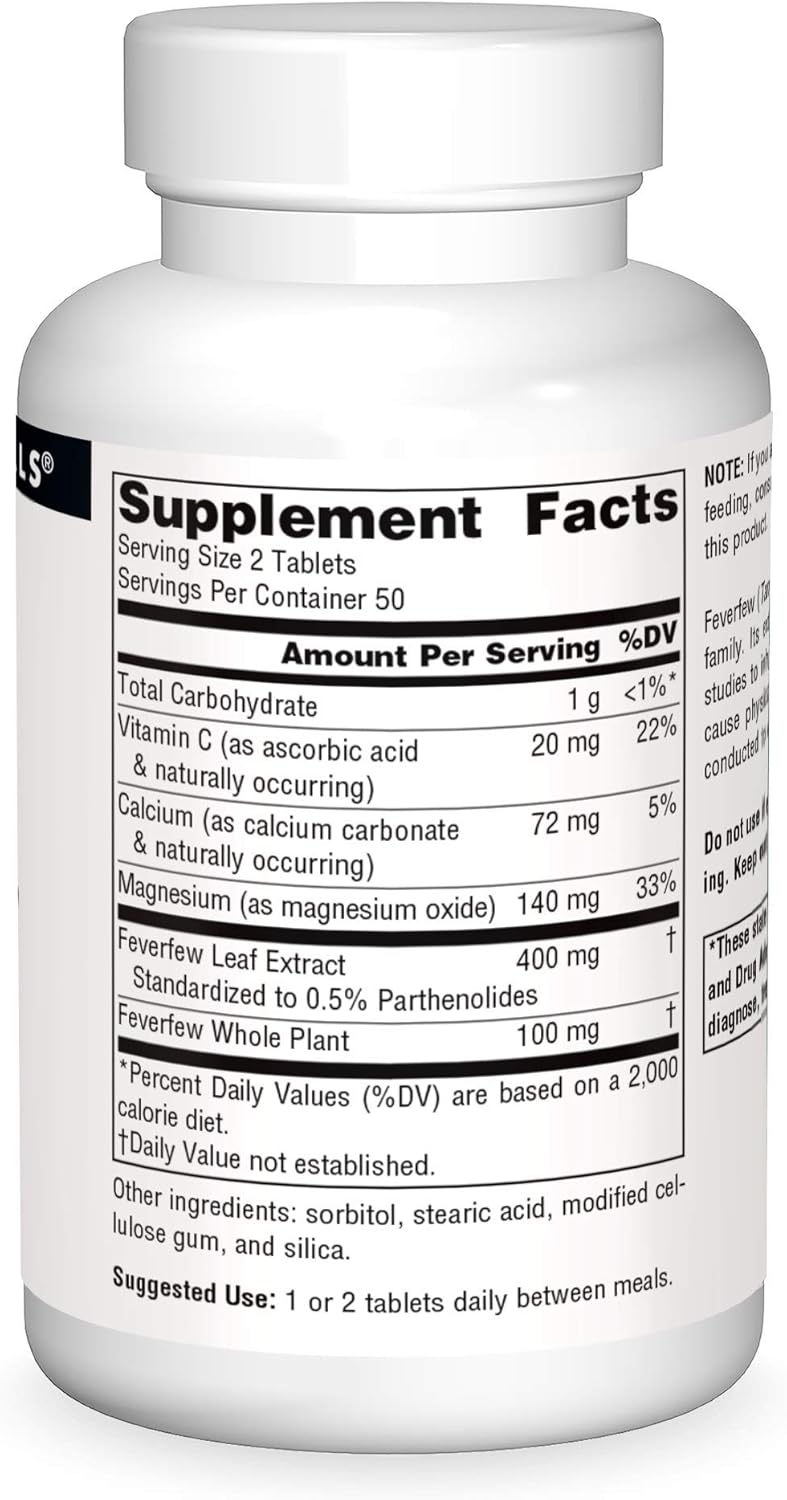Source Naturals Feverfew Extract - Promotes Optimal Brain Health - 100 Tablets