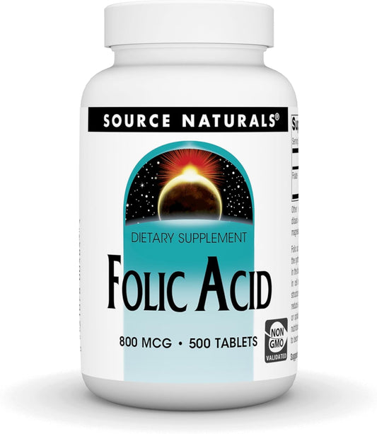 Source Naturals Folic Acid 800 mcg - 500 Tablets for Healthy Pregnancy Support