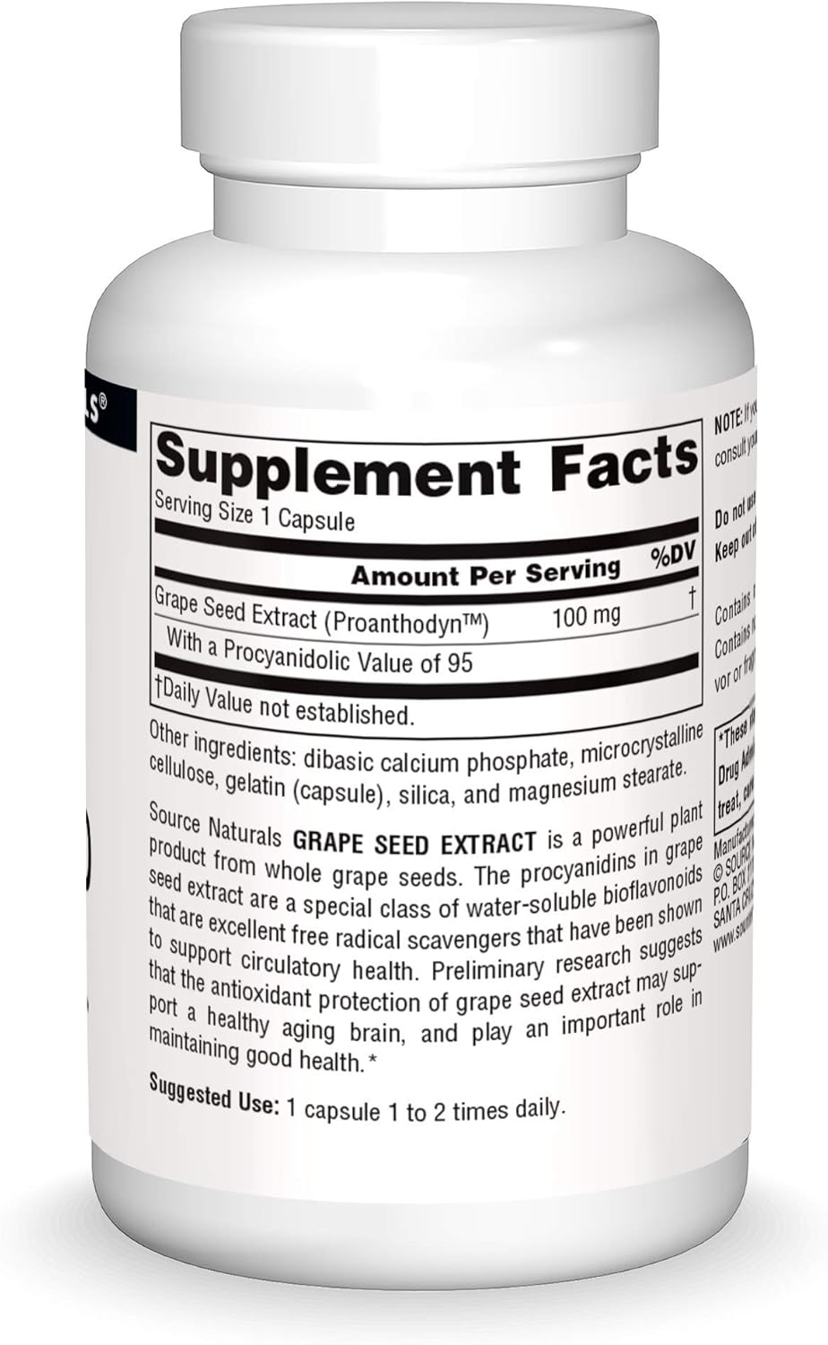 Source Naturals Grape Seed Extract Capsules - 100 mg - 60 Count - Promotes Brain Health and Healthy Aging