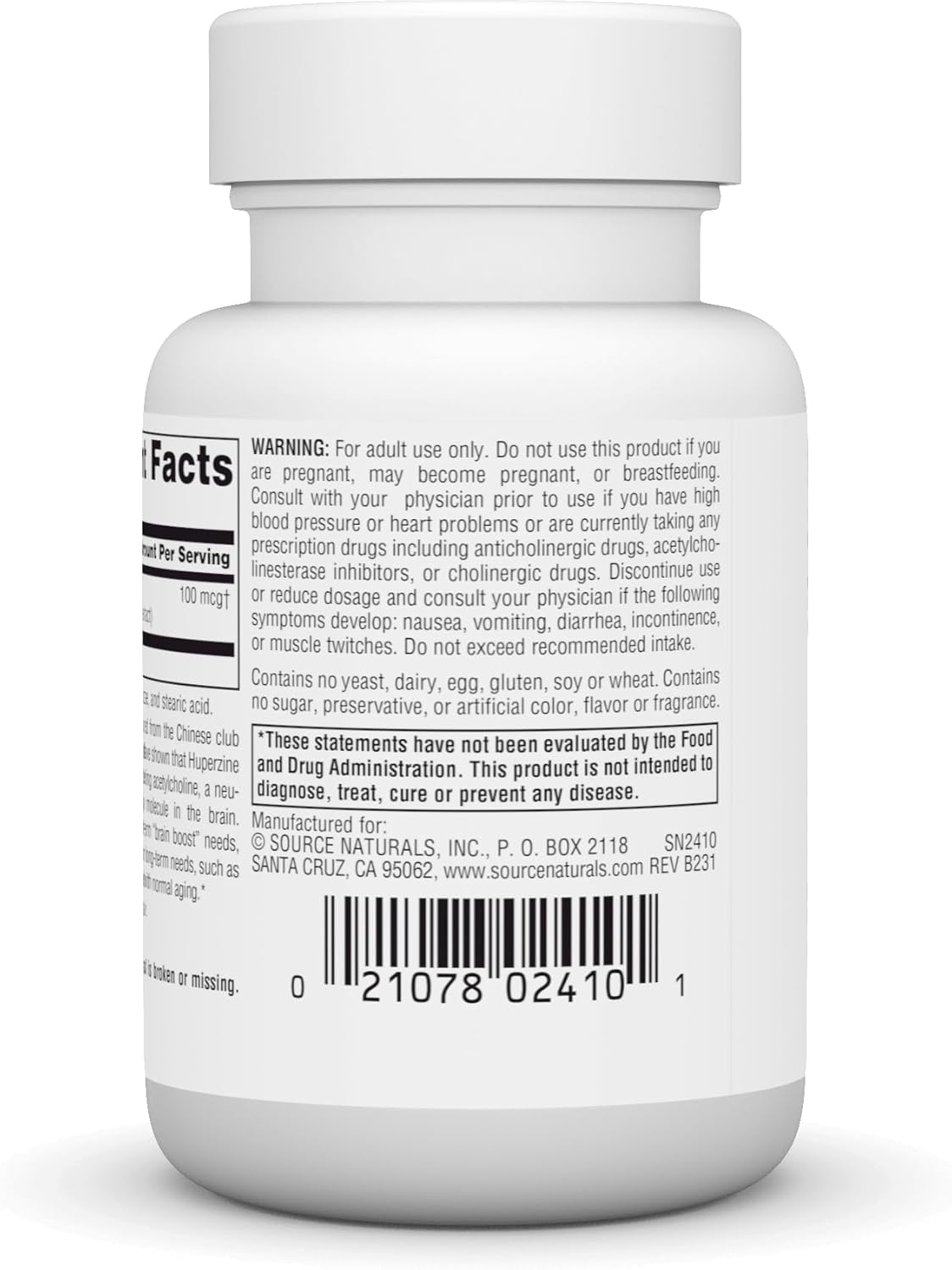 Source Naturals Huperzine A Supplement for Enhanced Learning and Memory Support - 100mcg, 120 Tablets