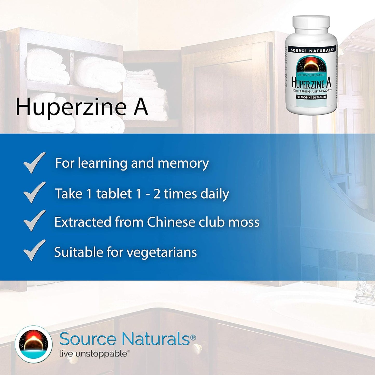 Source Naturals Huperzine A Supplement for Enhanced Learning and Memory Support - 100mcg, 120 Tablets