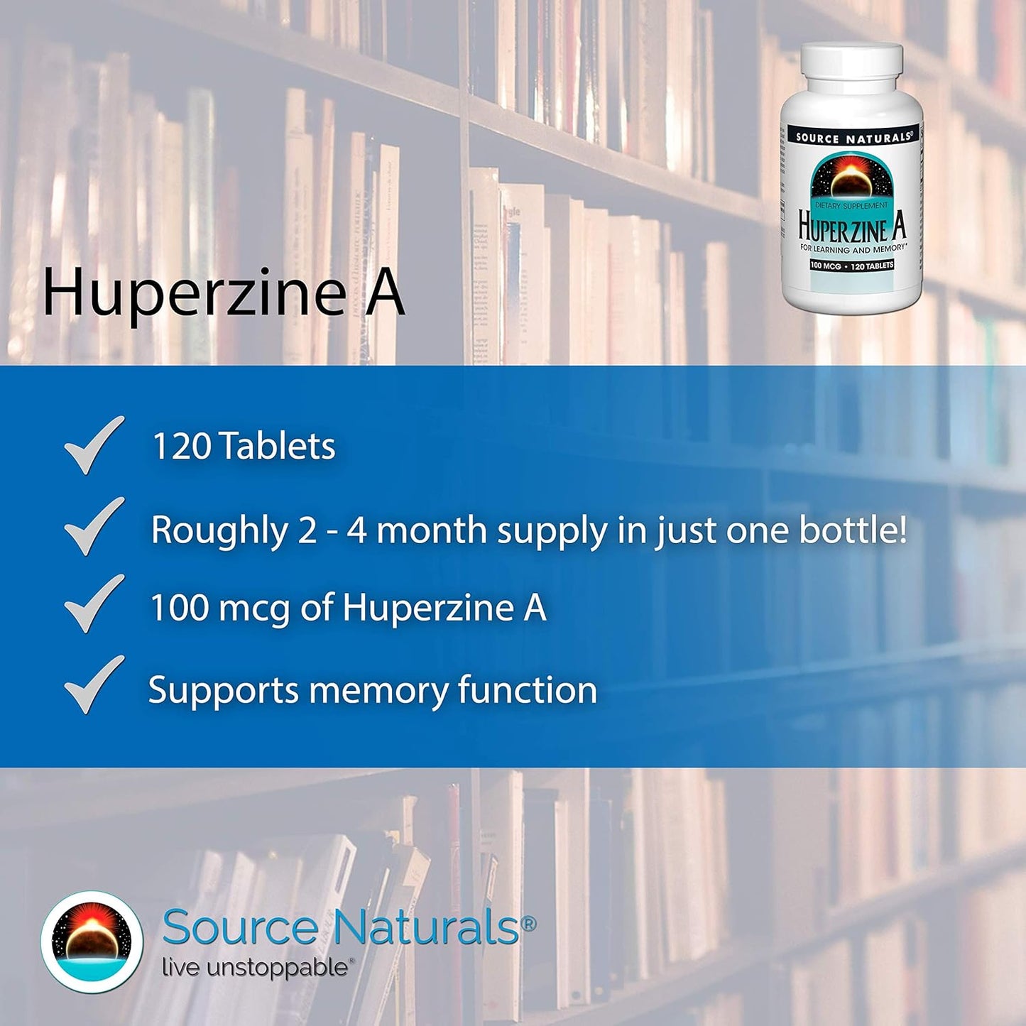Source Naturals Huperzine A Supplement for Enhanced Learning and Memory Support - 100mcg, 120 Tablets