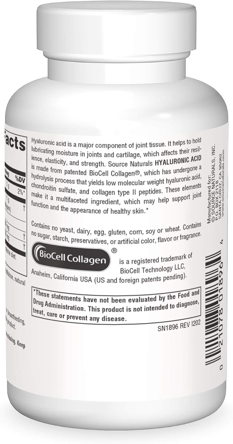 Source Naturals Hyaluronic Acid Capsules - 50mg, Supports Joint Health, 60 Count