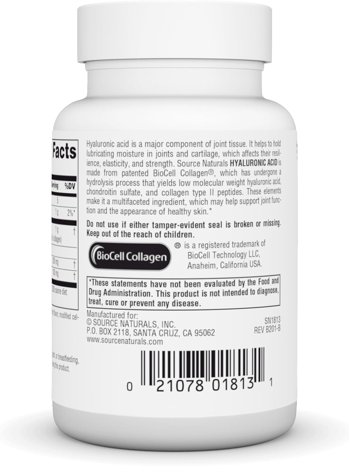 Source Naturals Hyaluronic Acid Tablets for Healthy Joints and Skin - 100mg, 30 Count