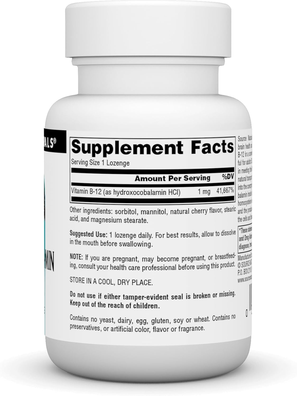 Source Naturals HydroxoCobalamin Cherry Flavored Lozenges - 1 mg Vitamin B-12, 60 Count