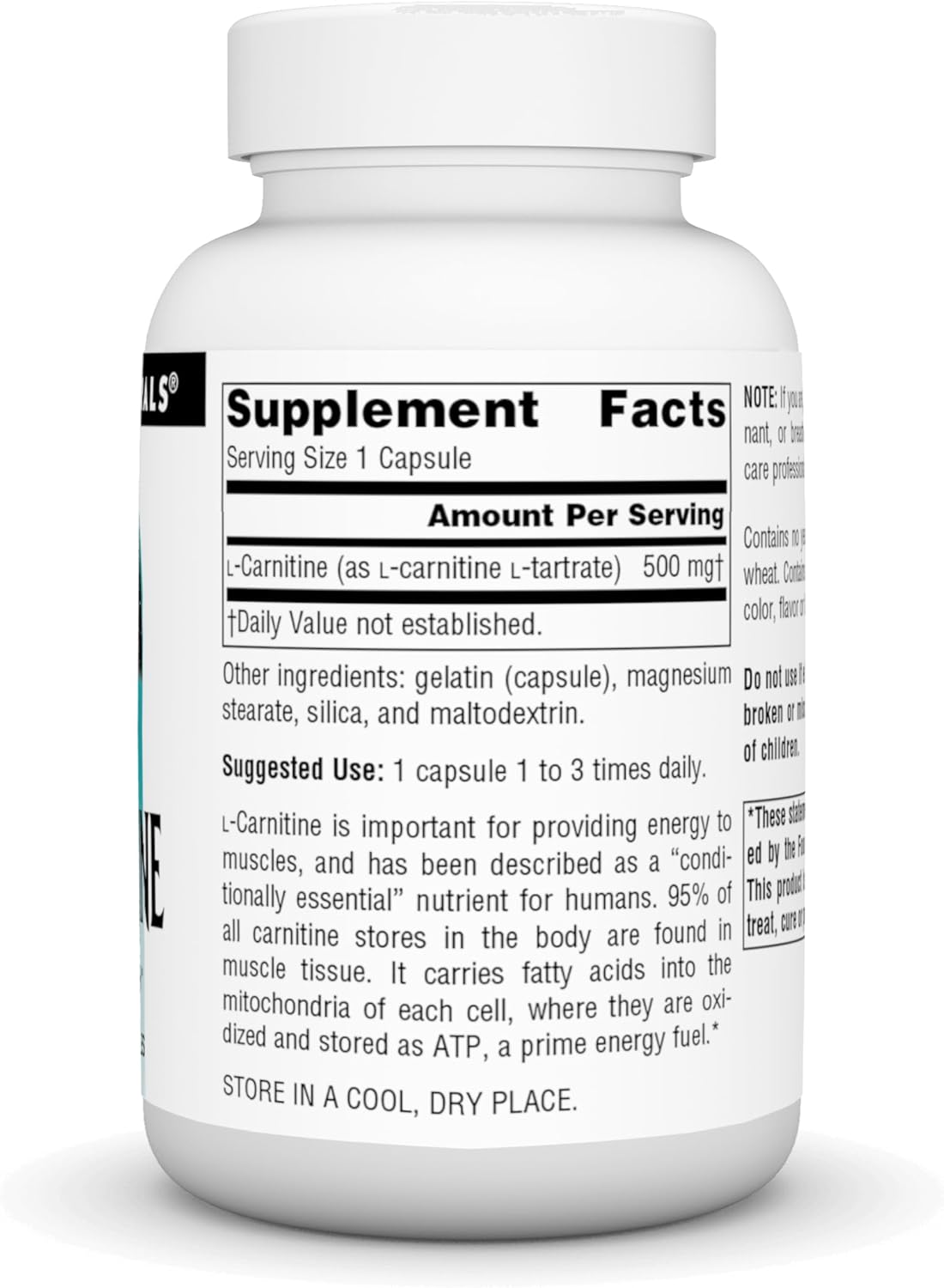Source Naturals L-Carnitine 500 mg Capsules for Boosting Metabolic Energy - 60 Count