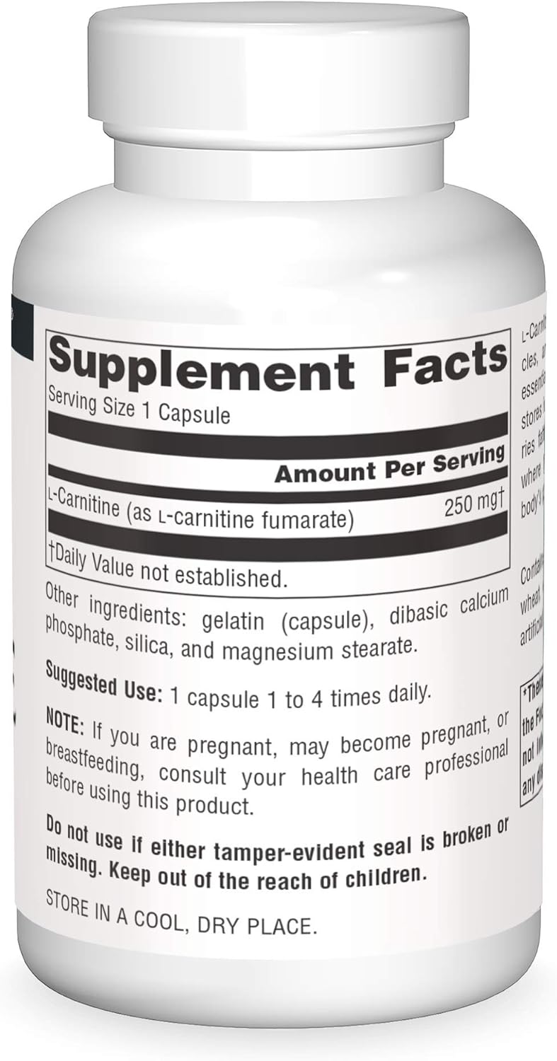 Source Naturals L-Carnitine Capsules for Metabolic Energy Support - 250mg, 120 Count
