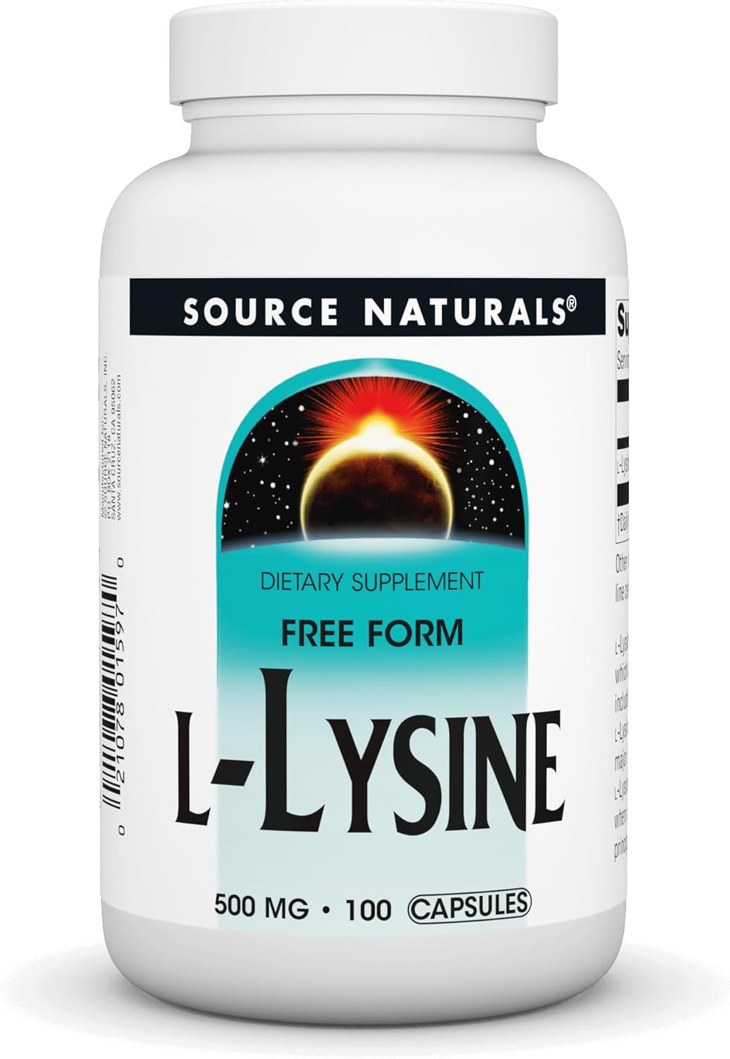 Source Naturals L-Lysine Free Form Capsules - Supports Energy & Collagen Formation - 100 Count