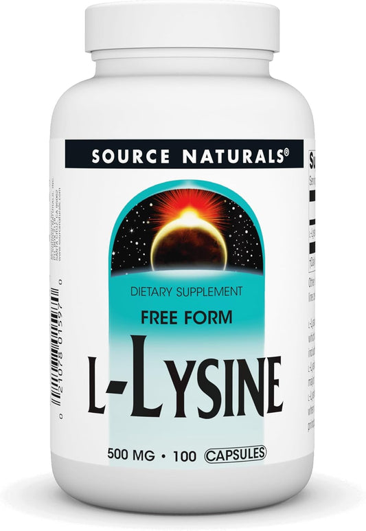 Source Naturals L-Lysine Free Form Capsules - Supports Energy & Collagen Formation - 100 Count
