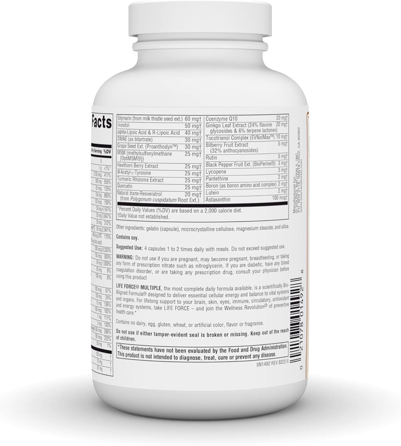 Source Naturals Life Force Multiple: Energy Activator, Iron-Free Daily Multivitamin with High Potency Nutrients - 180 Capsules