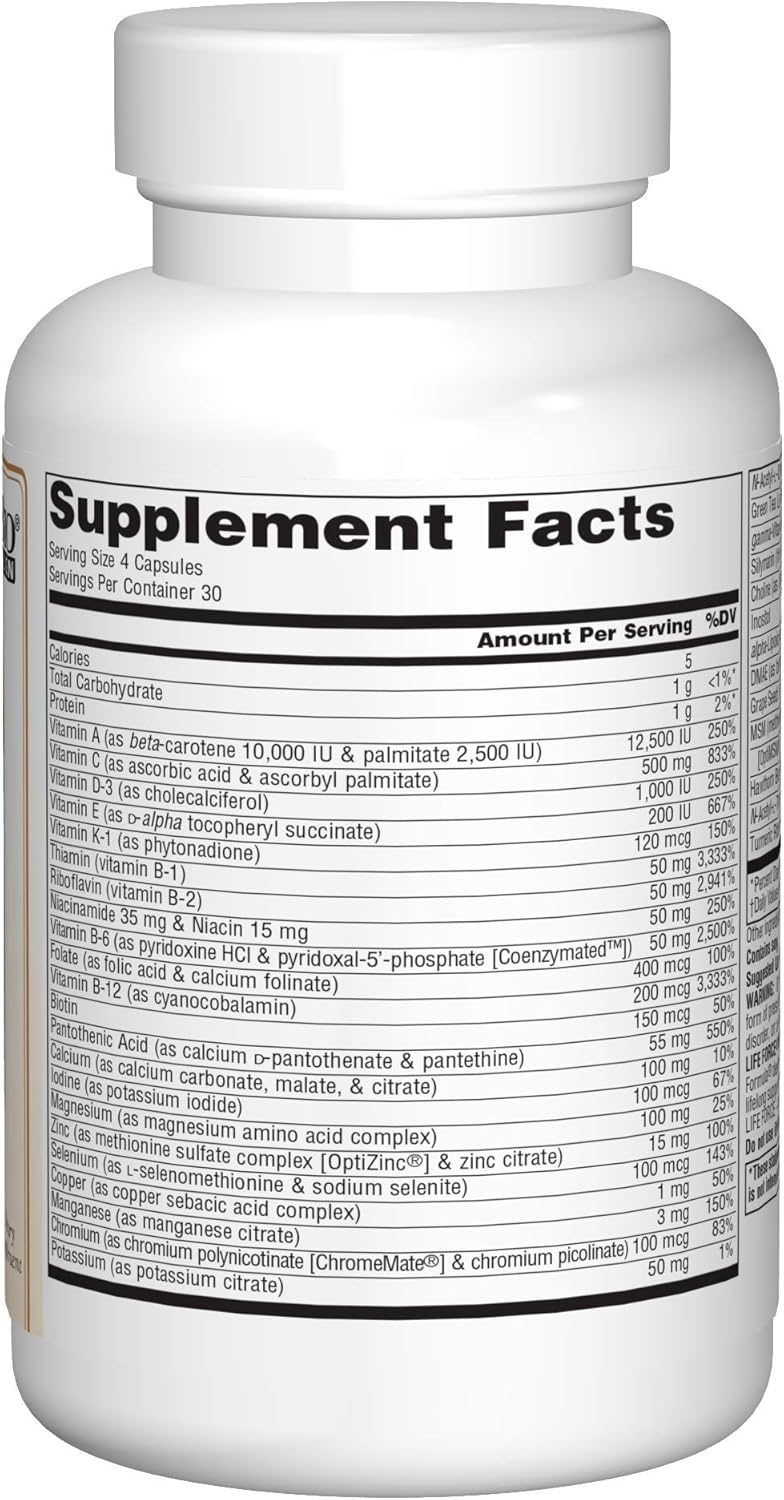 Source Naturals Life Force Multiple Iron-Free Daily Multivitamin - High Potency Essential Nutrients for Energy & Immune Support - 120 Capsules