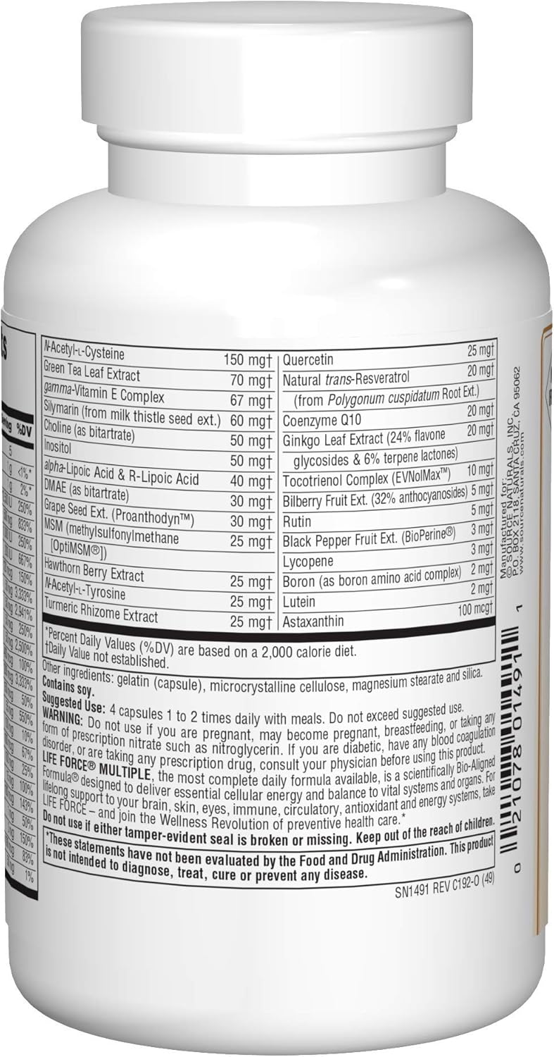 Source Naturals Life Force Multiple Iron-Free Daily Multivitamin - High Potency Essential Nutrients for Energy & Immune Support - 120 Capsules