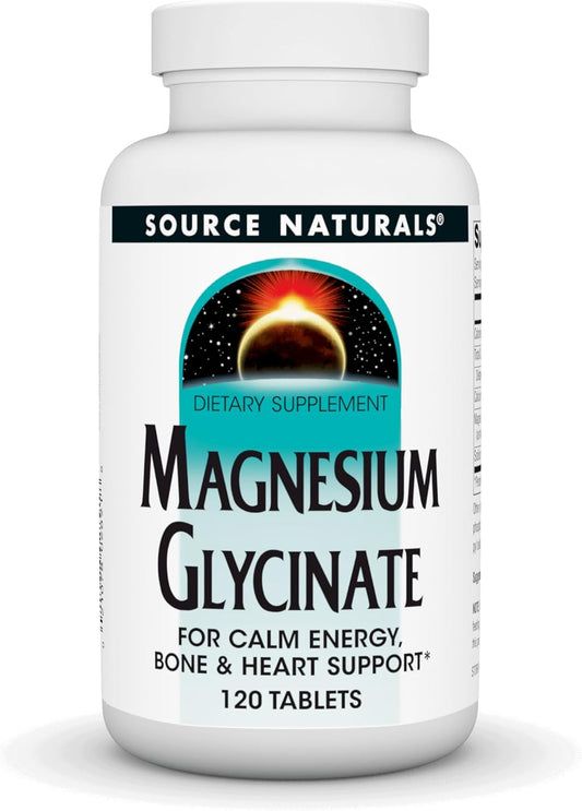 Source Naturals Magnesium Glycinate Tablets - 200mg for Calm Energy, Bone & Heart Health - 120 Count