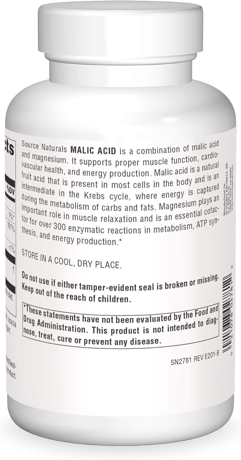 Source Naturals Malic Acid Tablets - 2,500 mg, 240 Count - Supports Muscle and Energy Production