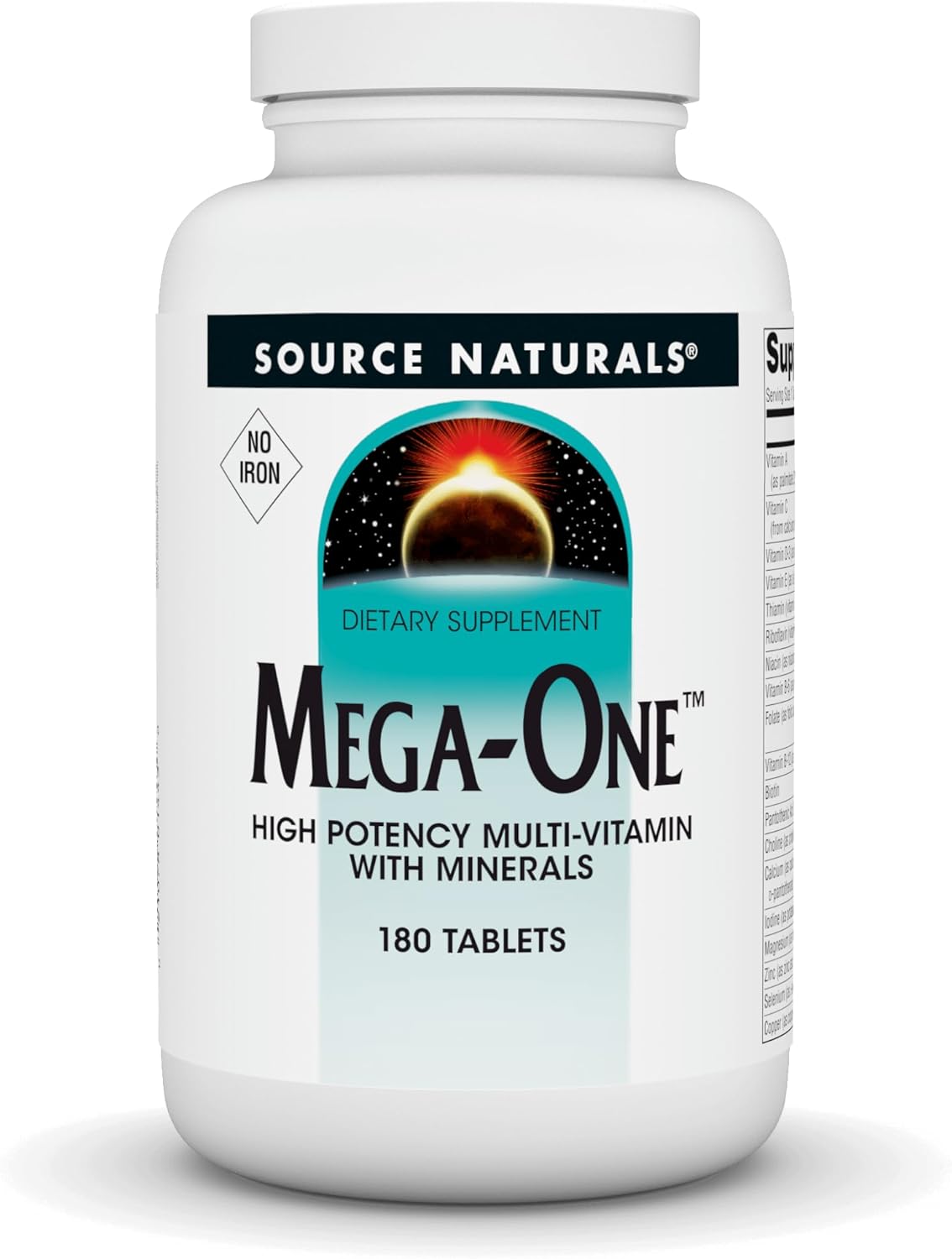 Source Naturals Mega-One Multi-Vitamin and Mineral Supplement - Iron-Free, 180 Tablets