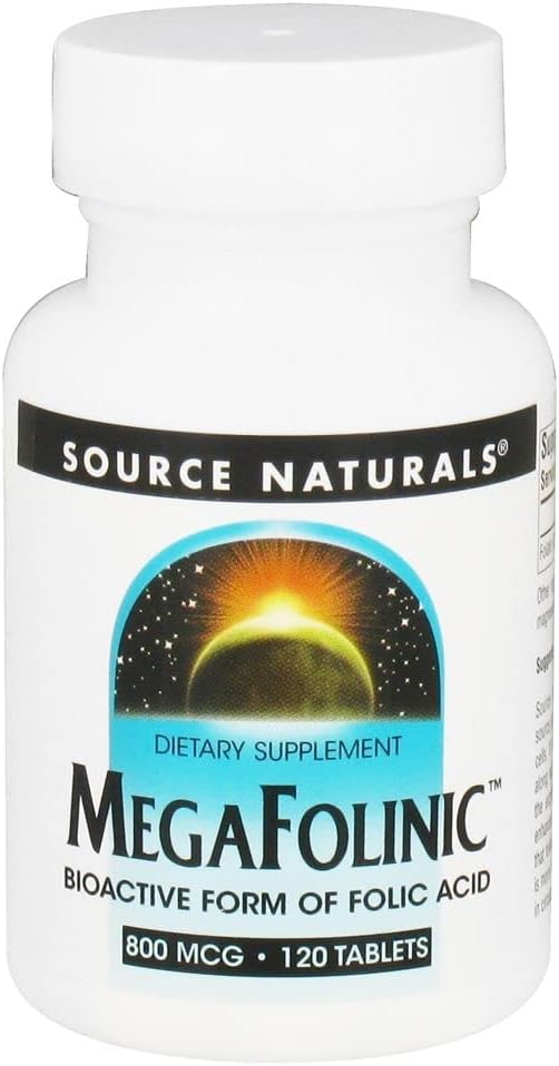 Source Naturals MegaFolinic 800mcg Folic Acid Tablets for Brain and Cell Health