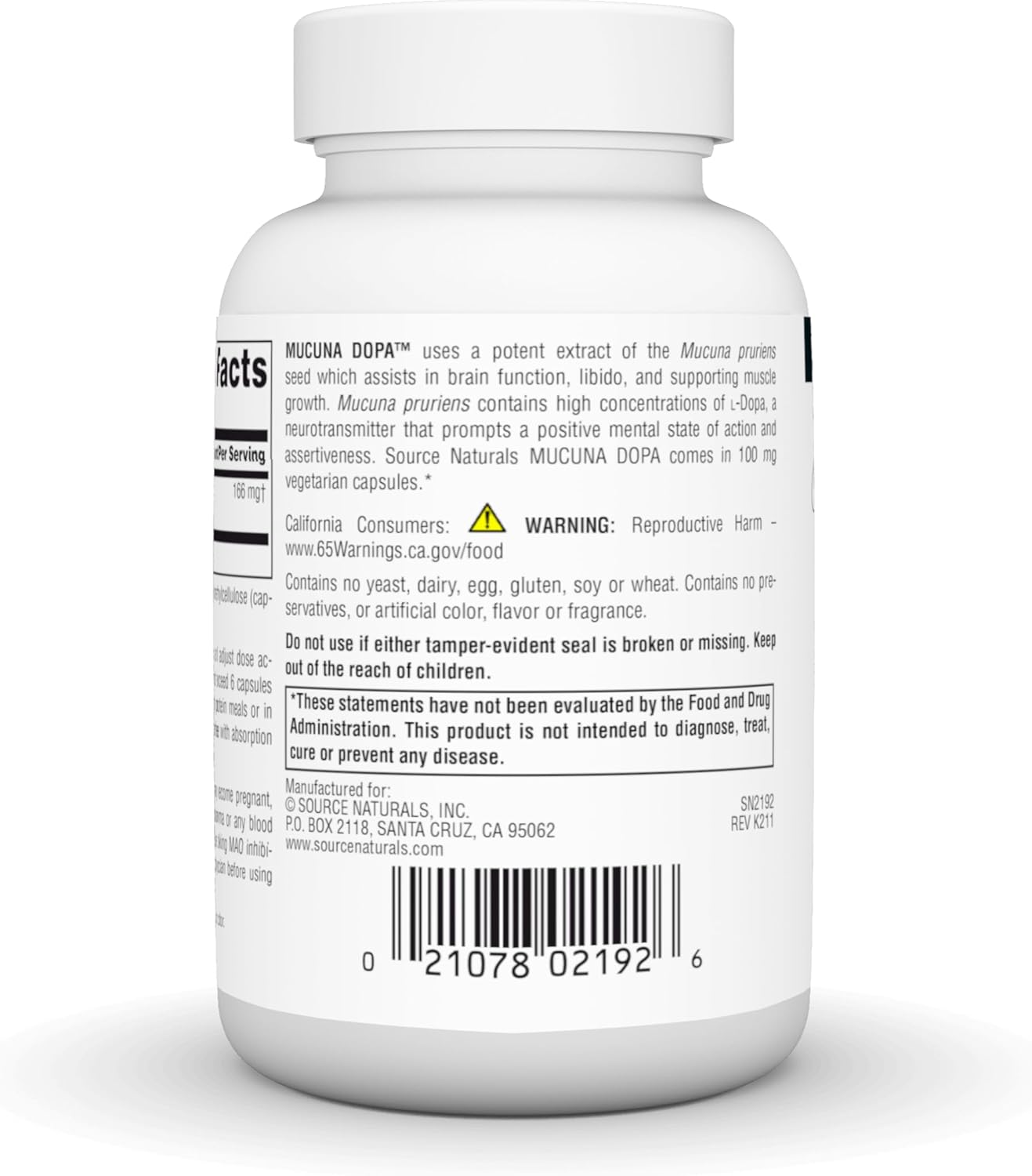 Source Naturals Mucuna Dopa Vegetarian Capsules - 100 mg, 120 Count - Promotes Mood and Performance Support