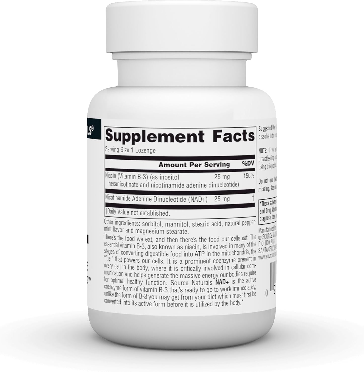 Source Naturals NAD+ Coenzymated B-3 Lozenges 25mg Cellular Energy Support 60 Count