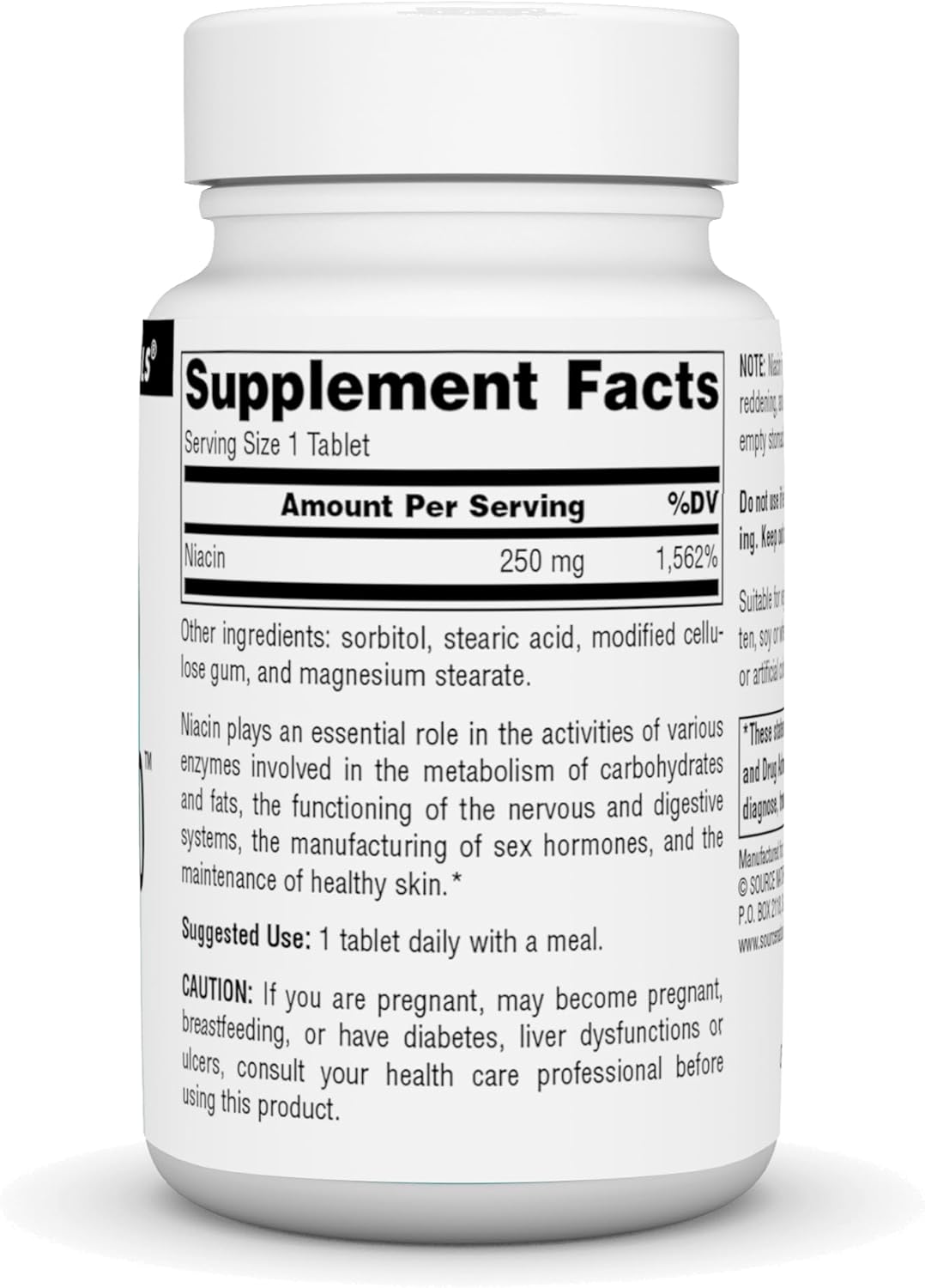 SOURCE NATURALS Niacin 250mg Tablets - 100 Count Bottle