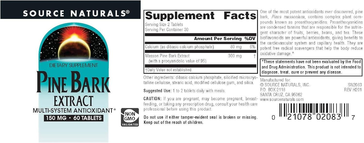 Source Naturals Pine Bark Extract 150mg - 60 Tablets - Multi System Antioxidant Support