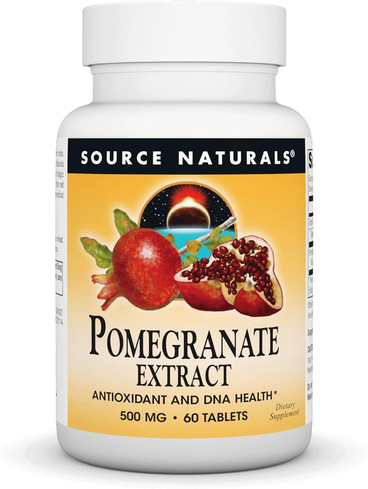 Source Naturals Pomegranate Extract 500mg Tablets with Whole Fruit Ellagic Acid and Fiber for Antioxidant Support - 60 Count