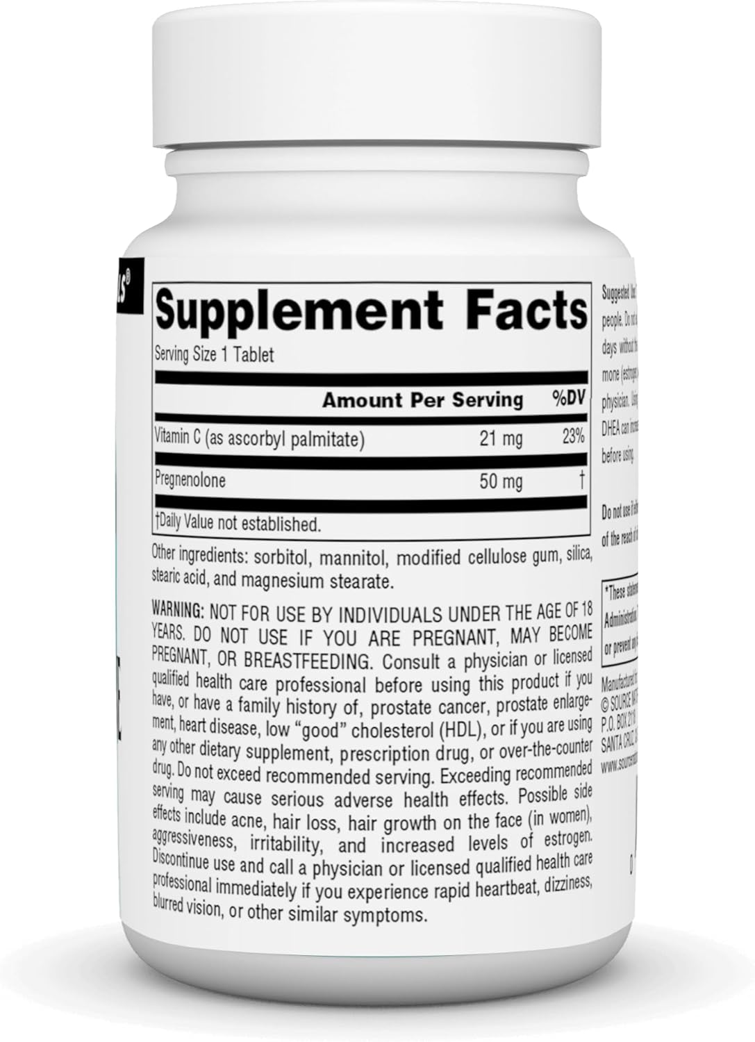 Source Naturals Pregnenolone Supplement - 50mg, 60 Tablets for Hormone Balance and Cognitive Support