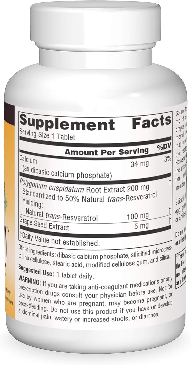 Source Naturals Resveratrol 100 - 100mg 240 Tablets for Heart Health and Anti-Aging Support
