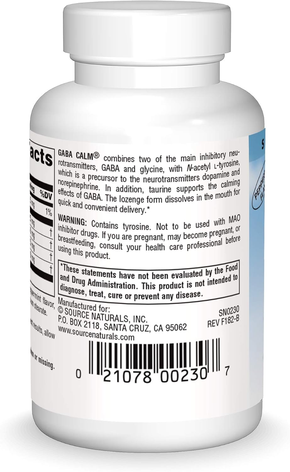 Source Naturals Serene Science GABA Calm Lozenges - Peppermint Flavor, 30 Quick Dissolving Tablets