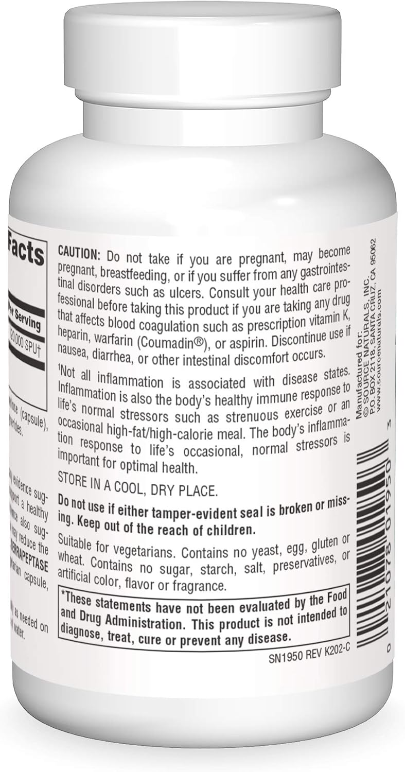 Source Naturals Serrapeptase Enzyme Supplement - 120 Delayed Release Vegetarian Capsules