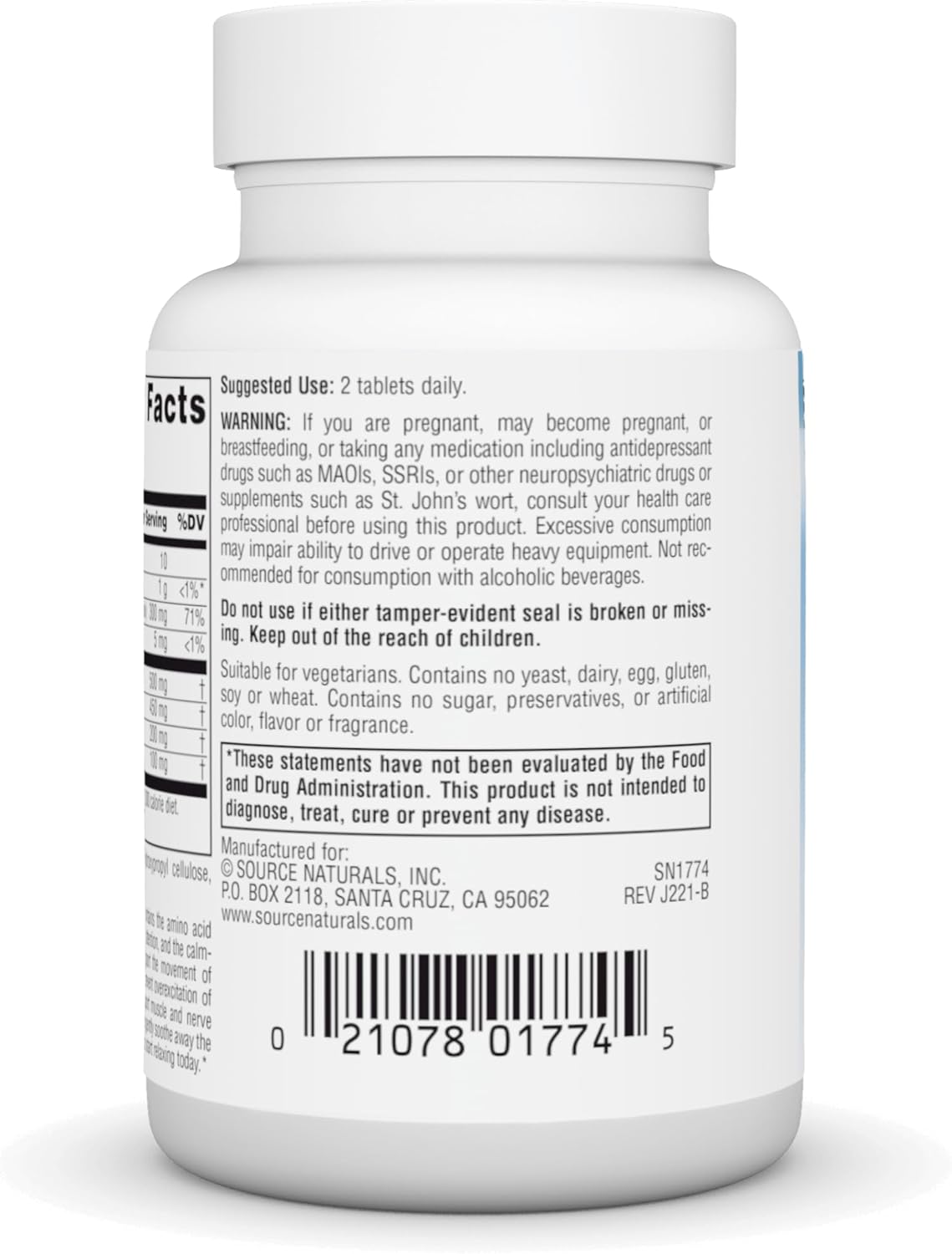Source Naturals Theanine Serene: Calm Mind & Body Support with GABA - Vegetarian Formula - 30 Tablets
