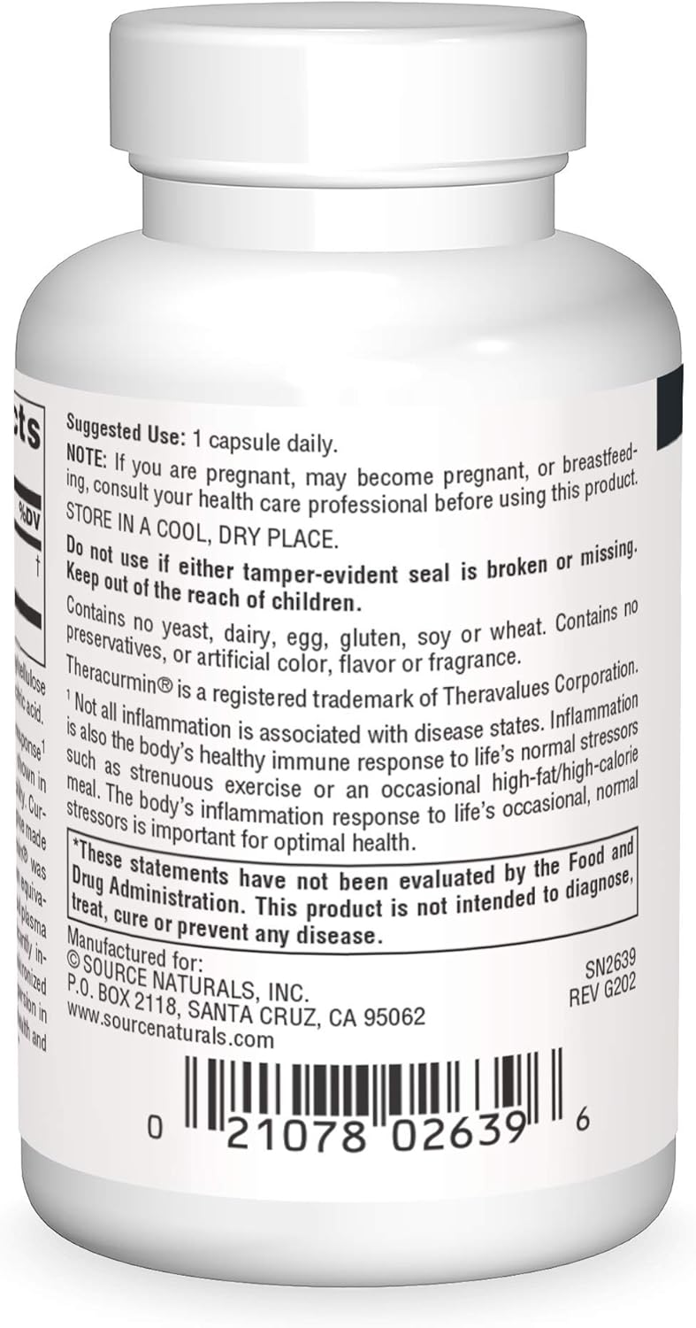 Source Naturals Theracurmin 300mg - 60 Vegetarian Capsules for Healthy Inflammation Support