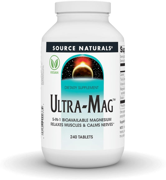 Source Naturals Ultra-Mag: 240 Vegan Tablets Bioavailable Magnesium Supplement for Muscle Relaxation and Nerve Calmness