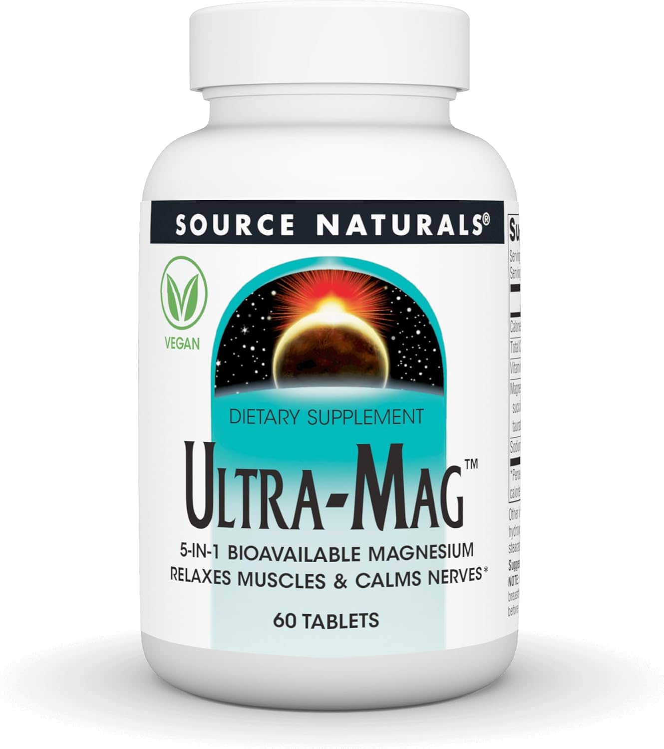 Source Naturals Ultra-Mag 5-in-1 Bioavailable Magnesium Supplement for Muscle Relaxation & Nerve Calming - 60 Vegan Tablets