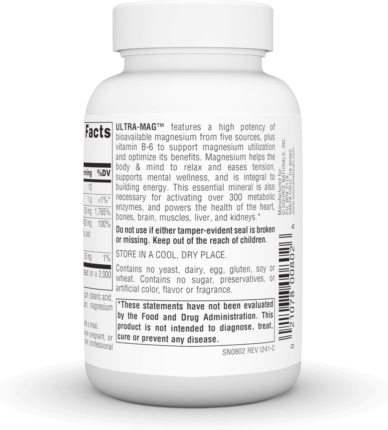 Source Naturals Ultra-Mag 5-in-1 Bioavailable Magnesium Supplement for Muscle Relaxation & Nerve Calming - 60 Vegan Tablets