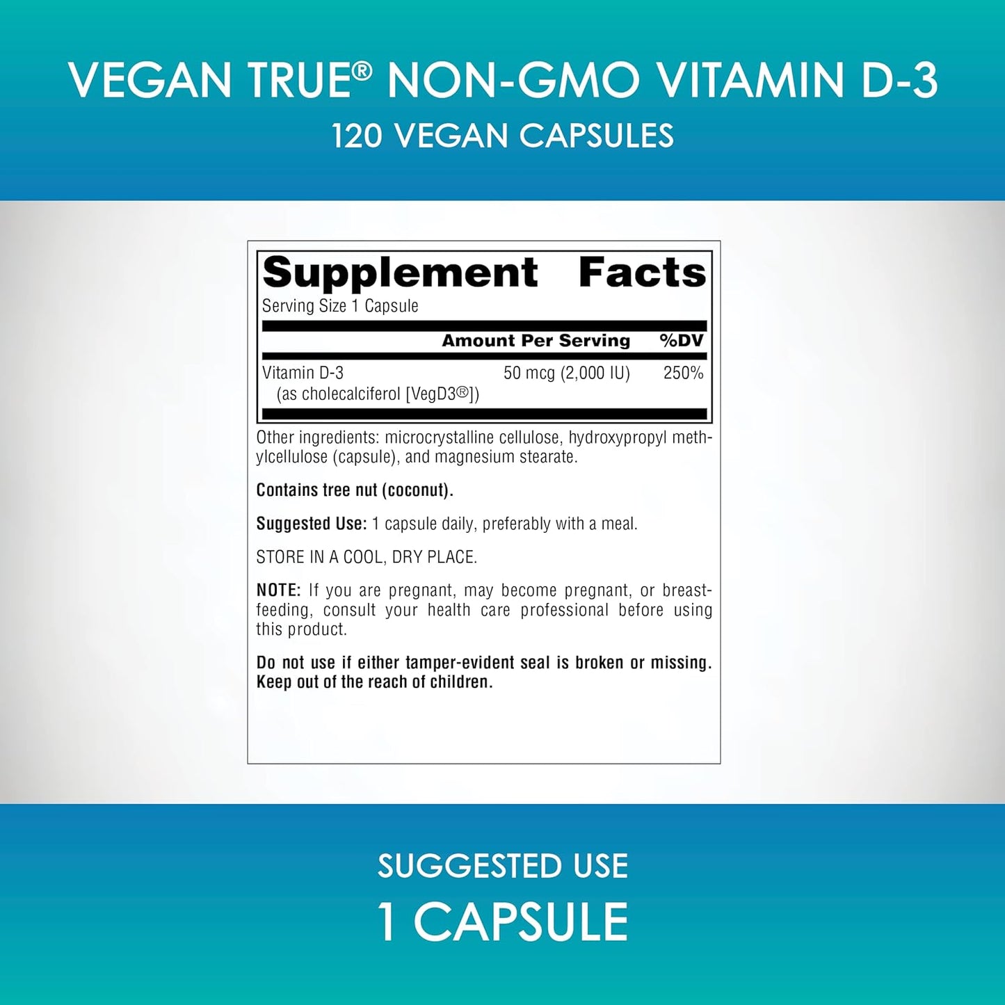 Source Naturals Vegan True Non-GMO Vitamin D-3 2,000 IU Supplement for Immune and Bone Health - 90 Capsules
