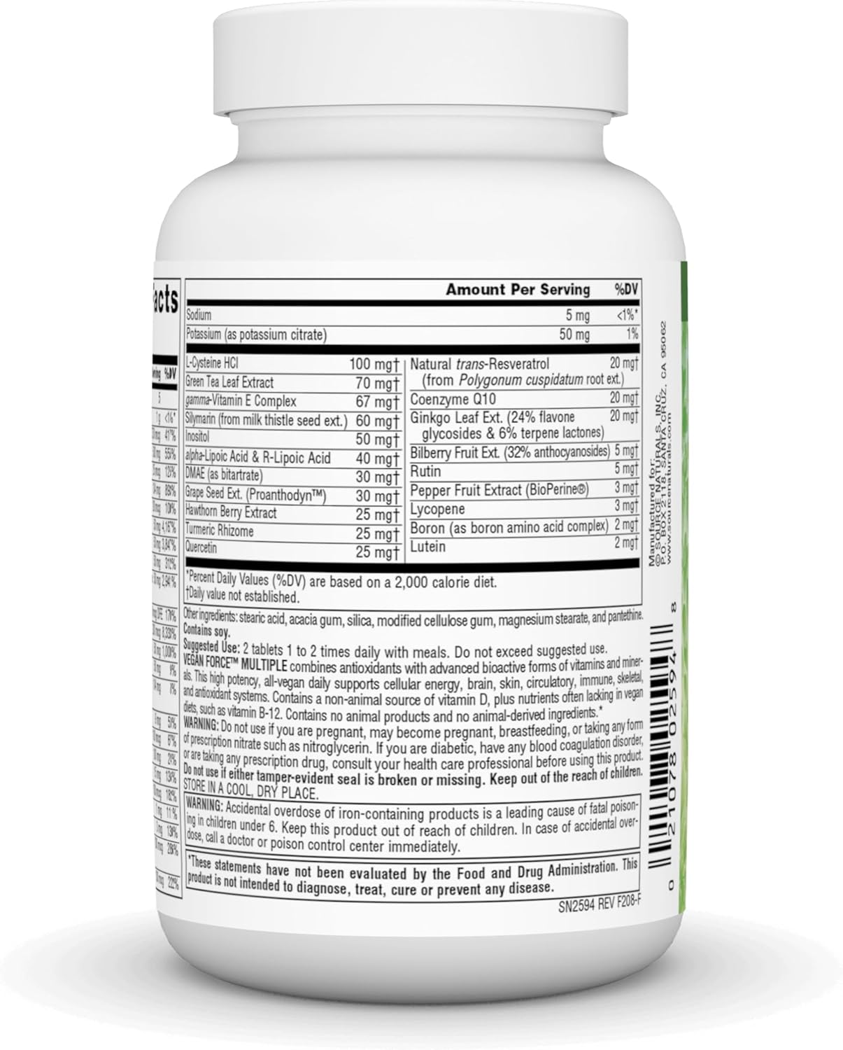 Source Naturals Vegan True Vegan Force Multiple - Advanced Energy Formula for Vegans - 60 Tablets