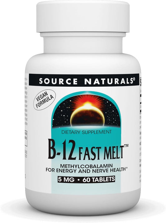 Source Naturals Vitamin B-12 5mg Fast Melt Vegan Formula for Boosting Energy Production - 60 Tablets