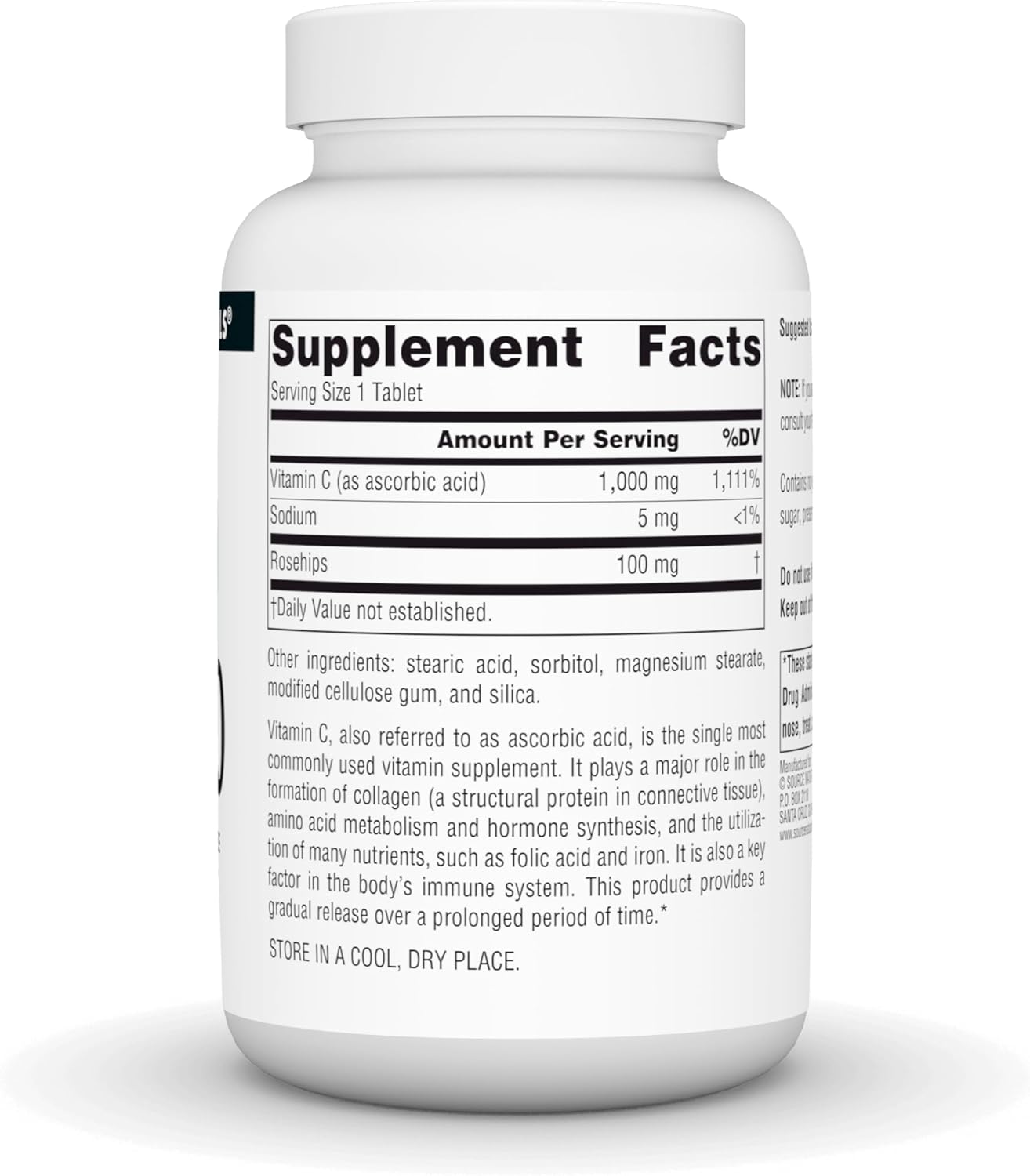Source Naturals Vitamin C-1000 with Rose Hips 1000mg - Immune System Support - 100 Time Release Tablets