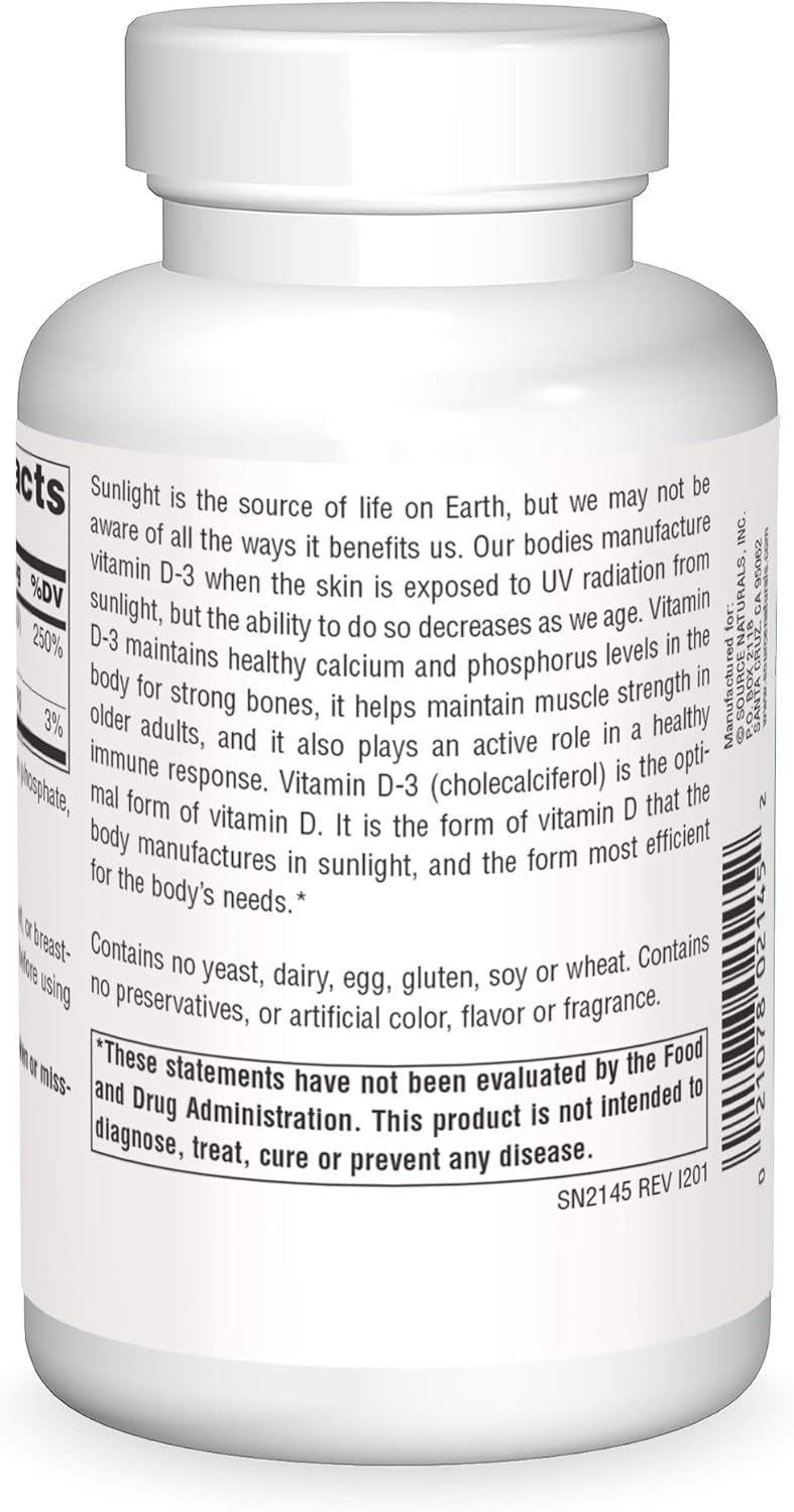 Source Naturals Vitamin D-3 Capsules - 2000 IU for Bone & Immune Health - Bioactive Form - 200 Count