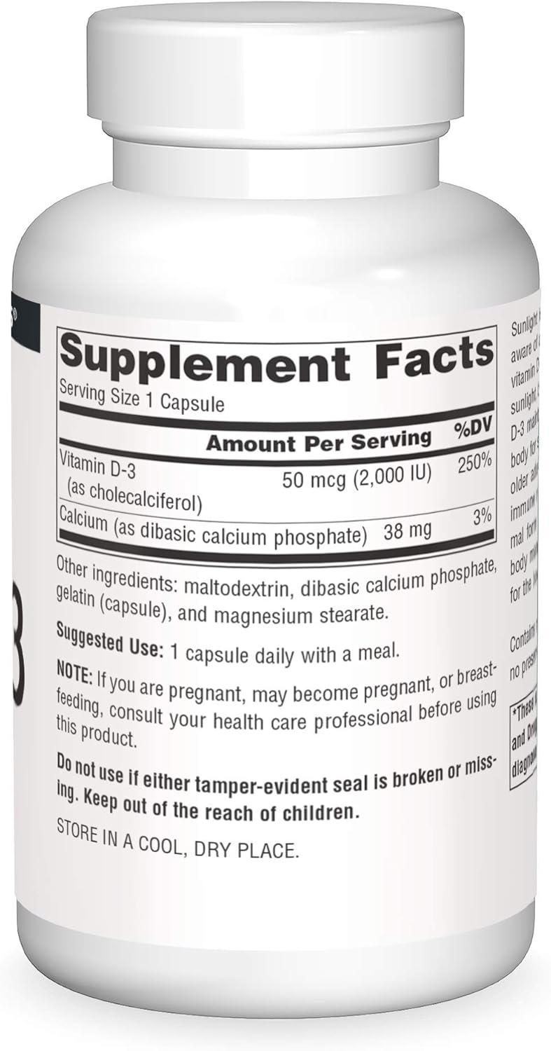 Source Naturals Vitamin D-3 Capsules - 2000 IU for Bone & Immune Health - Bioactive Form - 200 Count