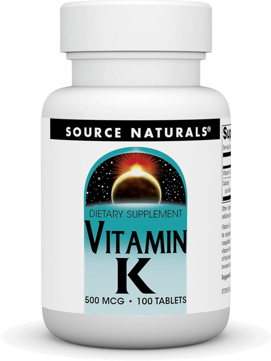 Source Naturals Vitamin K 500 mcg 100 Tablets - Bone Health & Blood Clotting Support Supplement