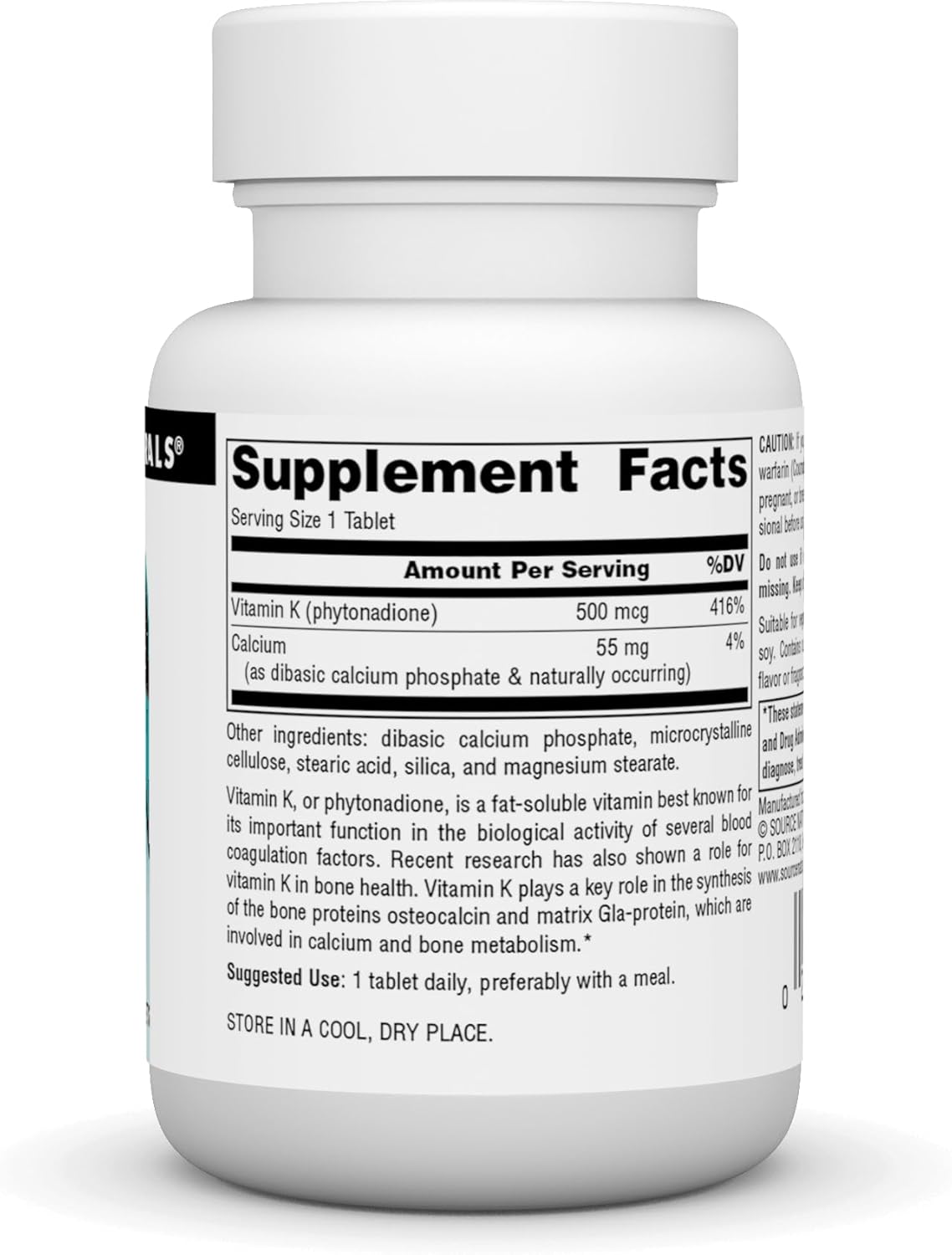 Source Naturals Vitamin K 500 mcg 100 Tablets - Bone Health & Blood Clotting Support Supplement