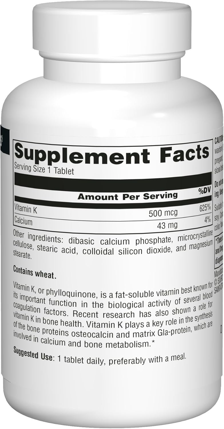 Source Naturals Vitamin K Tablets - Promotes Bone Health - 100 Count