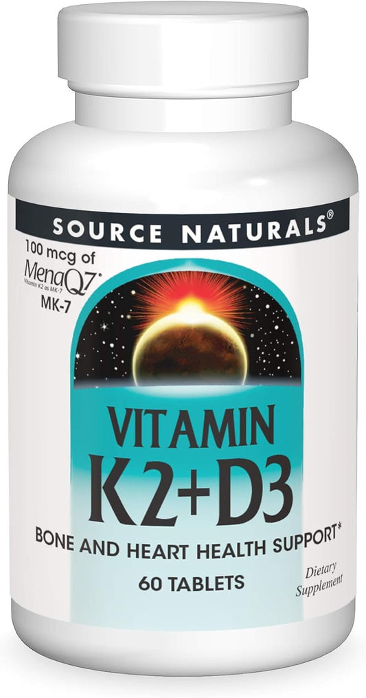 Source Naturals Vitamin K2 + D3 Complex with Calcium - 400 IU D3 & 100 mcg K2 (MK-7) - 60 Tablets for Bone & Heart Health