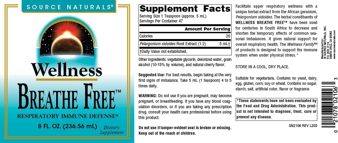 Source Naturals Wellness Breathe Free Respiratory Immune Defense Liquid - 8 oz