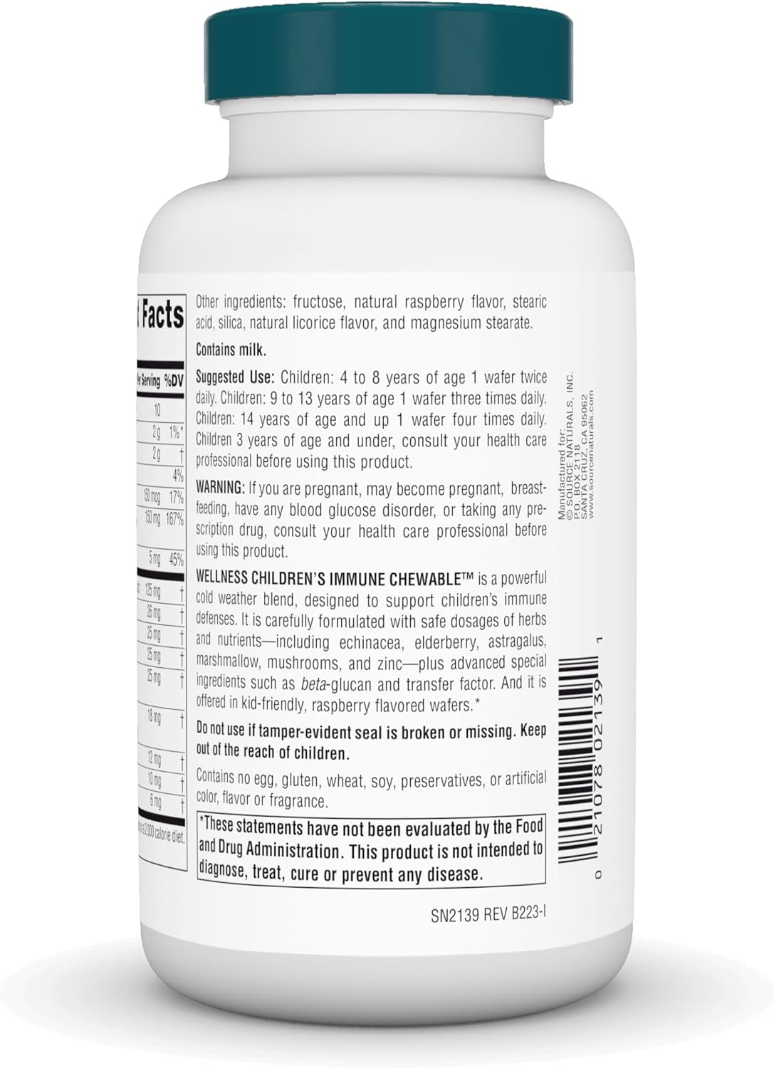 Source Naturals Wellness Children's Immune Chewable Wafers - Berry Flavored Defense Complex for Kids - 60 Count