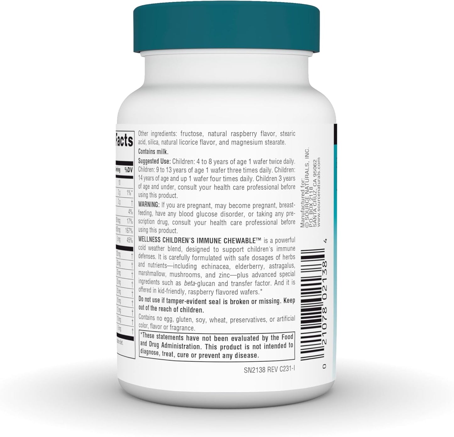 Source Naturals Wellness Children's Immune Chewable Wafers: Raspberry Flavored Defense Complex - 30 Count