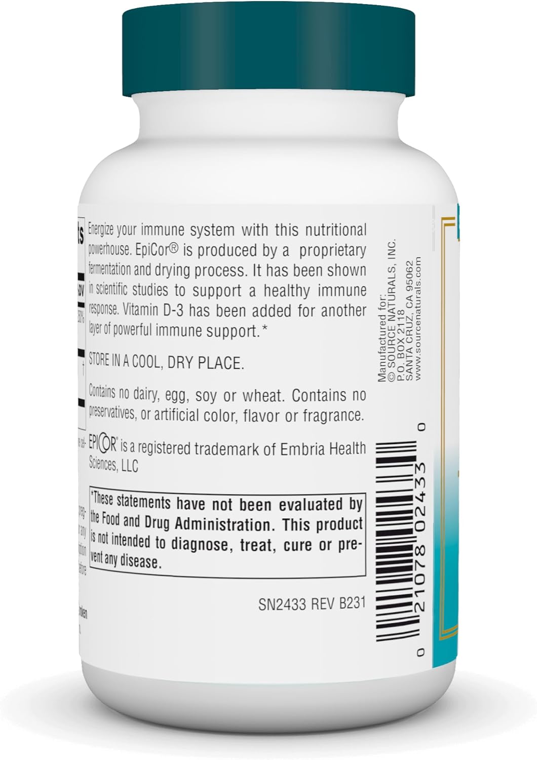 Source Naturals Wellness EpiCor and Vitamin D-3 Capsules for Immune Support - 60 Count