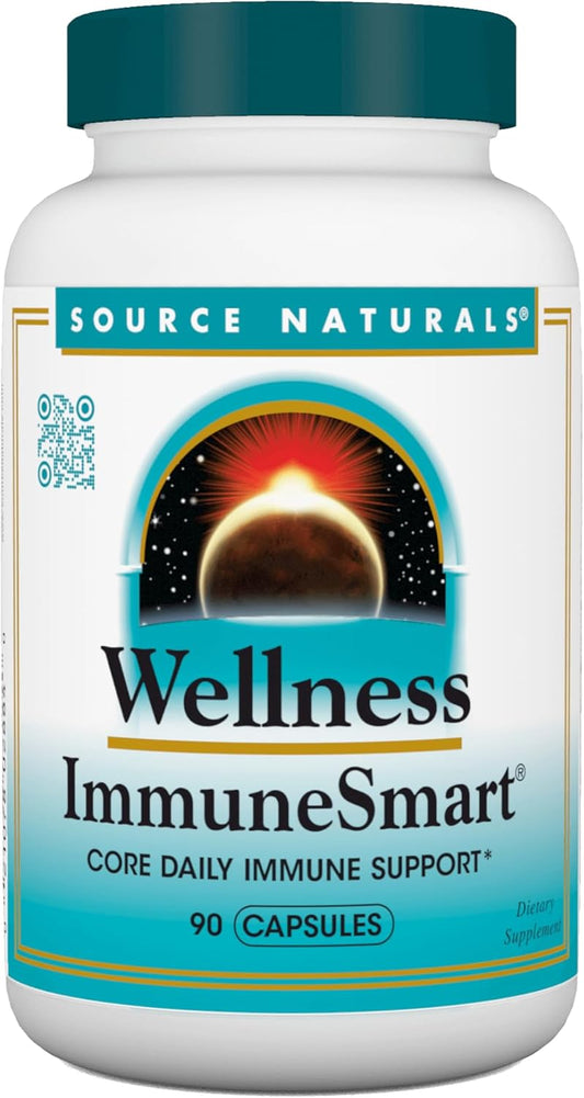 Source Naturals Wellness ImmuneSmart - Daily Immune Support Supplement with Vitamins A, C, D, Zinc, Elderberry, Echinacea - 90 Caps